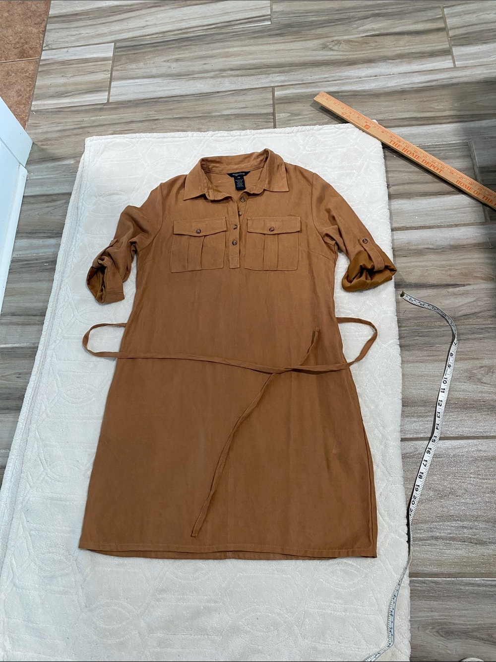 Casual Collared Midi Dress in Camel with Belt